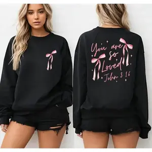 You Are So Loved Front and Back Sweatshirt, Pink Bow Hoodie, Bible Verse Sweatshirt, Cute Christian, Religious, Faith, Valentines Day Shirt