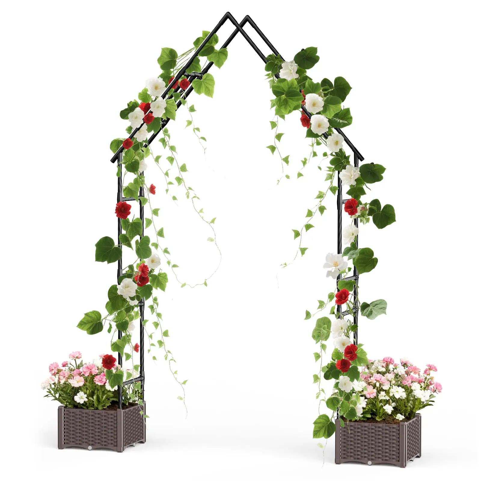 Garvee Metal Rose Arch with 2 Planters, Sturdy Garden Trellis for ...