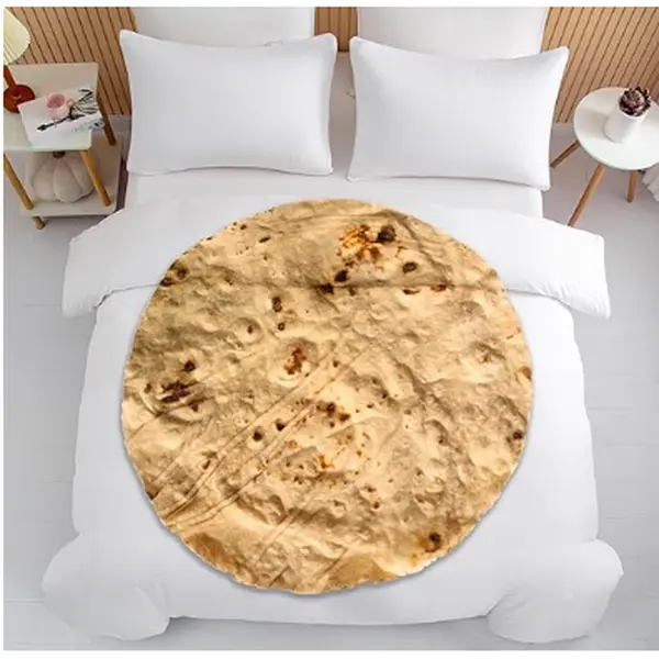 Tortilla Double Sided Print Round Fleece Flannel Linen Pool Beach Picnic Blanket Plush Soft Throw for Pets Baby Blanket Bedspread Sofa Couch Chair
