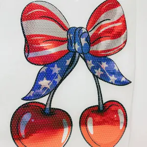 Americana Cherry Bow  - SEQUIN TRANSFER - COLD PEEL