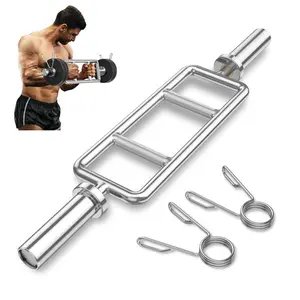 33" Olympic Tricep Bar 700LBS Capacity Solid Steel Weightlifting Barbell with Spring Collars Dual Knurled Grip for Home Gym Deadlift Squat Bench Press Strength Training summervibes Whole Body Workout Workout Equipment dumbbells fathersdaygift