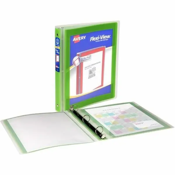 Avery AVE17608 1 in. 3-Ring Flexi-View School Binder, Green - 175-Sheet Capacity