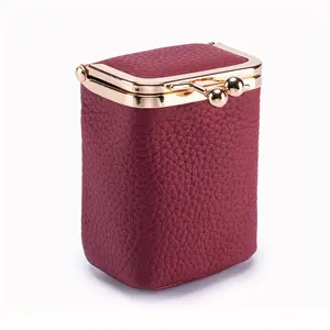 Elegant lipstick case and coin purse-OBCREATOR leather lipstick storage box-retro cosmetic bag with kiss lock-small lady wallet-Handheld Cosmetic Pouch-Vintage cosmetic bag-Cosmetics Bag
