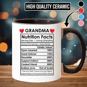 Stylish Printed Ceramic Grandma Coffee Mug - Funny Nutrition Facts Washable Beverage Cup, Grandma Gifts From Grandchildren, Kitchenware Drinkware - mth10021