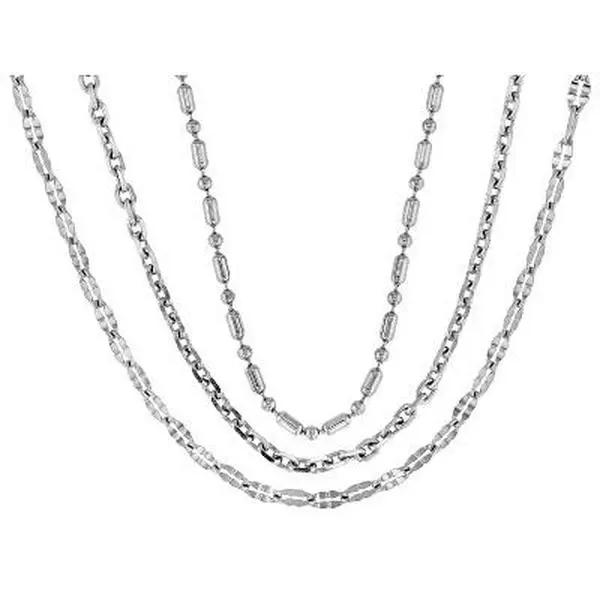 JTV Stainless Steel Bead, Cable, & Mirror Link 18 Inch Chain Set of 3