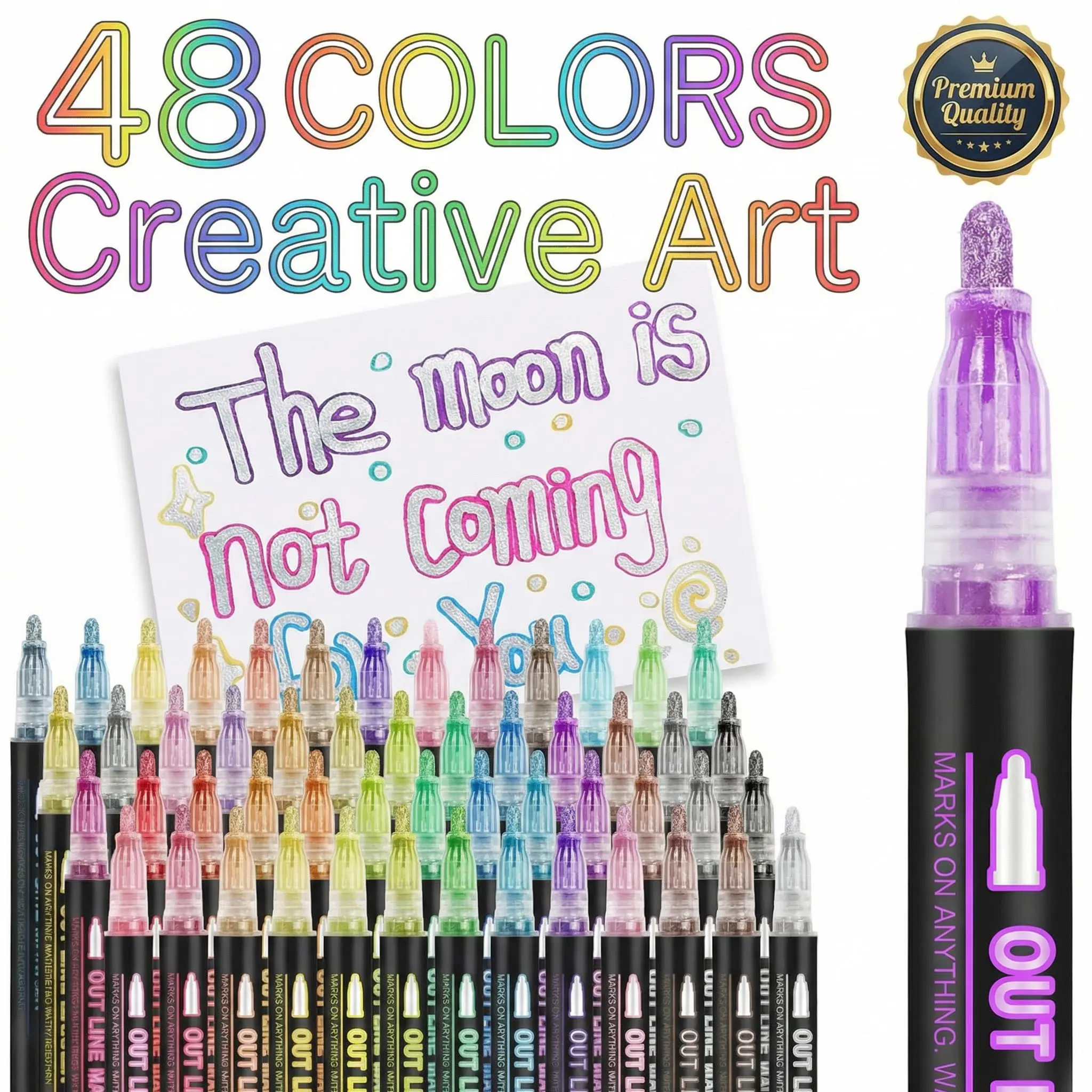 Outline Shimmer Markers Assorted Pack (8/12/24/36/48 Colors) - Art Color Set, Glitter Gel Highlighting Tools, Creative Office Stationery, Teen Girl Halloween Gift Supplies
