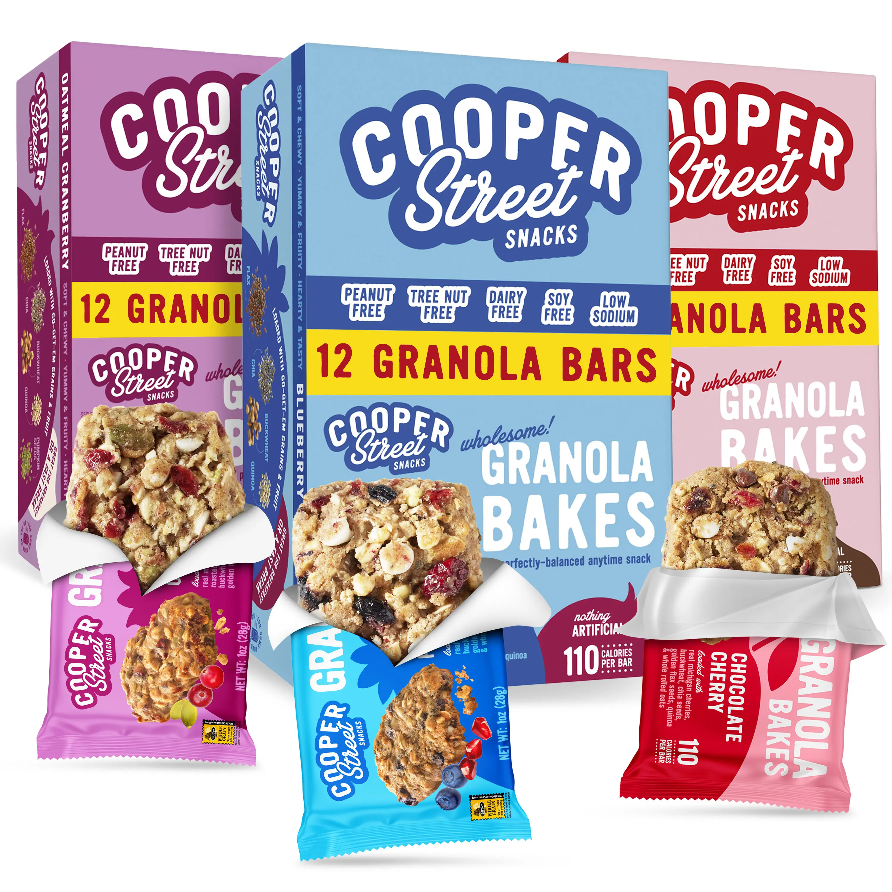 Cooper Street Individually Wrapped Chewy Breakfast Granola Bars Variety Pack - 36 Bars