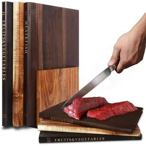 Cross-Border Book-Shaped Wooden Cutting Board Kitchen Chopping Board Three-Piece Set Decorative Restaurant Countertop Ornament Solid Wood Book Style Chopping Board