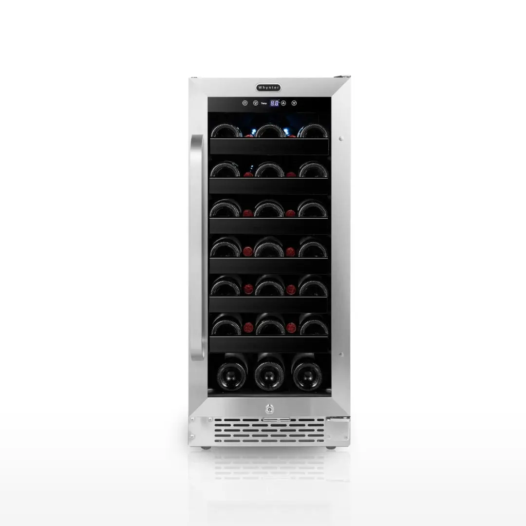 Whynter 33-Bottle Built-In Large Capacity Wine Fridge (BWR-308SB) - 15″ Width Stainless Steel, Single-Zone Compressor-Based Cooling, Space-Saving, Digital Display, Carbon Filter