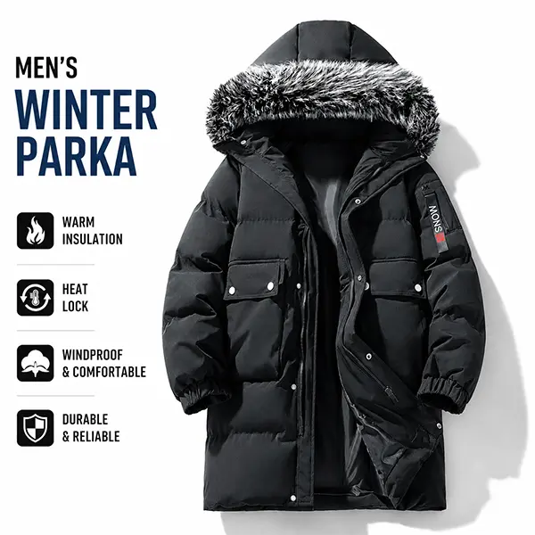 Men's Checkered Cotton Short-Cropped Fur Hooded Puffer Jacket - Thick Thermal Zip-Up Parka, Streetwear Loose-Fit Menswear Outerwear, Autumn Winter Casual Coat with Warm Fleece Lining & Multi-Pockets, Plush, Fabric, Elastic, Long Sleeve, Tops, Plain, Down