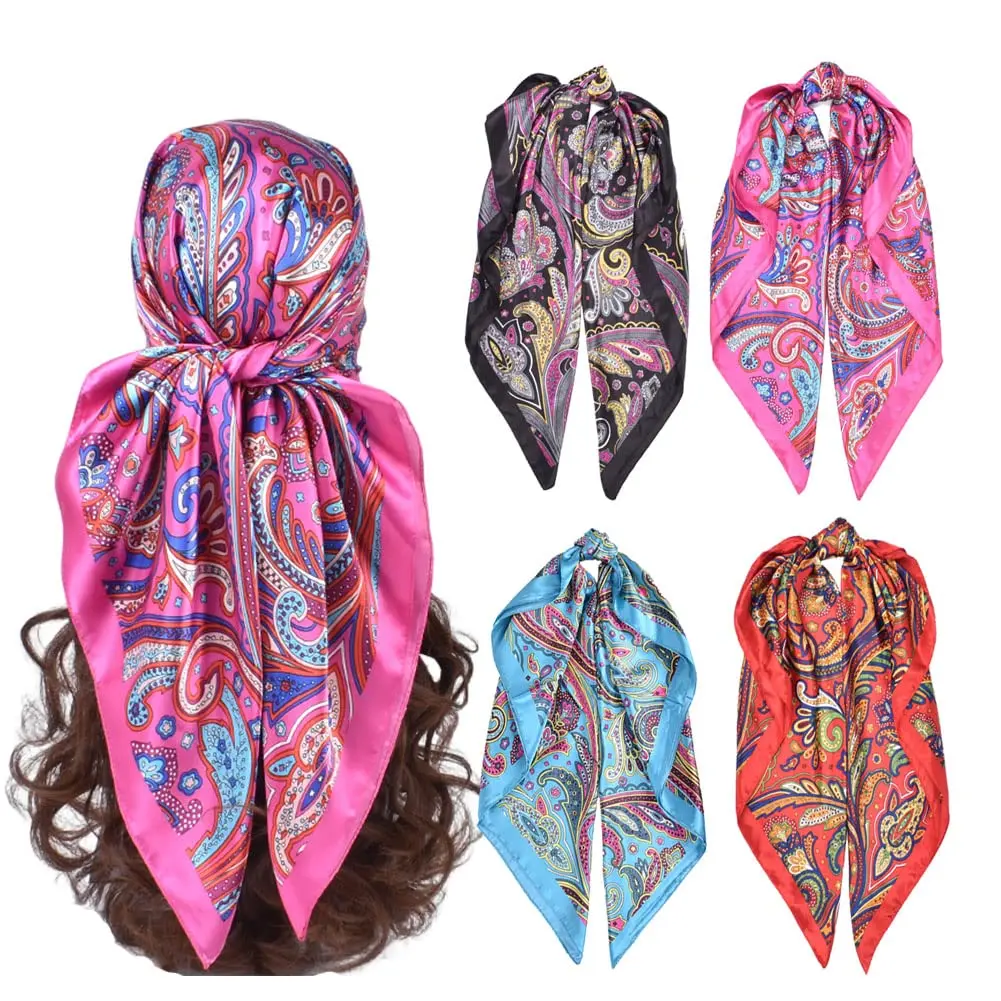 Women's 4Pcs Oversize Multi-Purpose Skin-Friendly Satin Head Scarves, 35in Large Square Bandana, Silk-Like Neck Scarf Shawl, Oversize Head Scarves, Multi-Purpose Head Scarves