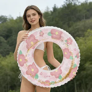 Sparkling Flower Swimming Ring with Handle, Safe Inflatable Pool Float, Summer Water Fun, Beach Lake Party Toy for Kids, Swim Rings
