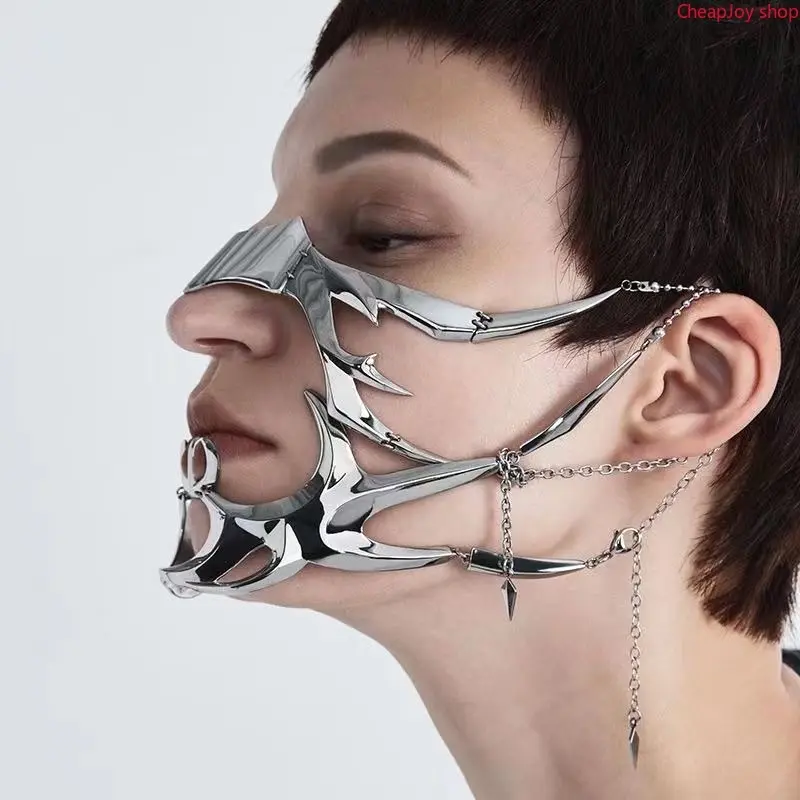 Punk Steampunk Metal Face Jewelry, unique mechanical styled adjustable nose cuff & exaggerated eye ornament, edgy distinctive design, standout facial accessory for Halloween, club parties, cosplay and fashion photography