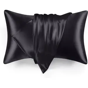 Satin Pillowcase for Hair and Skin (Black, 20x26 inches) Similar to Silk Pillow Cases, Pillow Cases Standard Size Set of 2 - Satin Cooling Pillow Covers with Envelope Closure