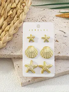 6pc Shell Starfish Shaped Women's Fashion Earrings Set Ear Studs Suitable for Summer Beach Wear Beach Vacation Daily Vacation Gift From A Best Friend