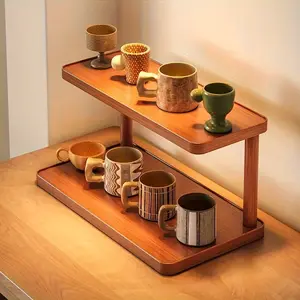 1 Multi-layer Wooden Coffee Mug Rack Free Standing Storage Shelf for Kitchen Living Room Desk Small Plants Display Coffee Bar Storage