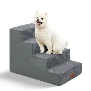 Pet Stairs: 4-Step Options for High Beds, Sofas | with Washable Cover & Non-Slip Base | for Small Dogs, Older Pets, and Cats
