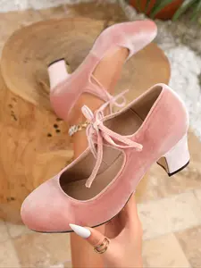 Women's High Heel Classic Mary Jane Shoes, Bowknot Design, Textile Upper, Rubber Sole, Stylish Elegant Style for All Occasions