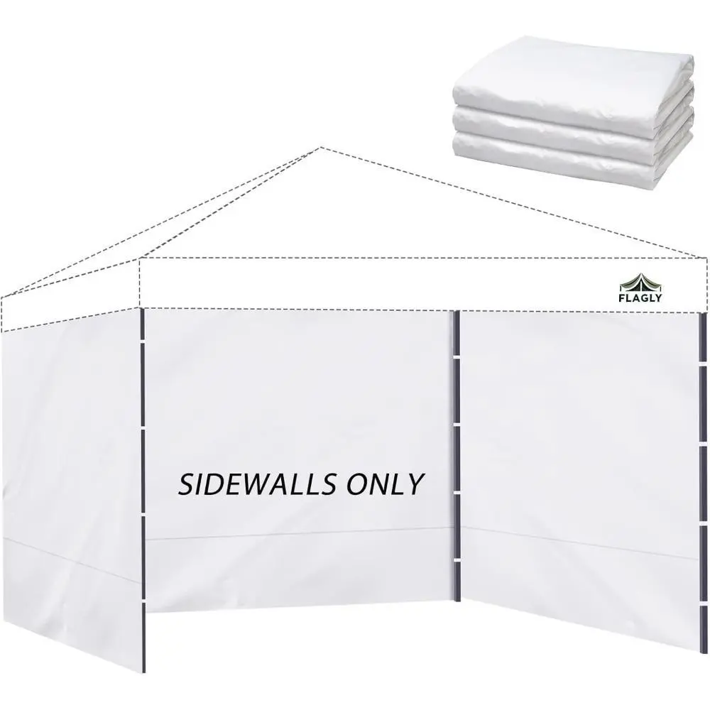 10x10 Canopy Sidewalls, 3-Pack 300D Polyester Panels, Waterproof & UV Protective with Zippered Connectors and 8 Velcro Tabs, Simple Installation for Commercial Events, White, Outdoor, Velcro Straps, Sports, Sturdy, 3-Packs, 86X120"