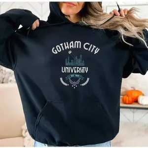 Gotham City University Hoodie with Bat Signal Hoodie, Comic Book College Hoodie, Super Heroes, Christmas Gifts 5F6