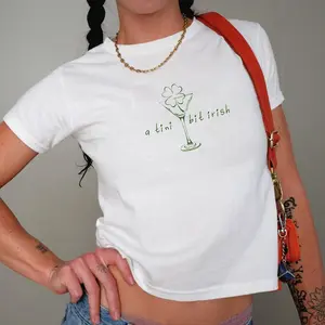 A Tini Bit Irish – Cute & Lucky Tee, Y2K Baby Tee for St. Paddy’s Day, Lucky Cute Trendy Martini T-shirt for Women, St Paddys Irish Shirt