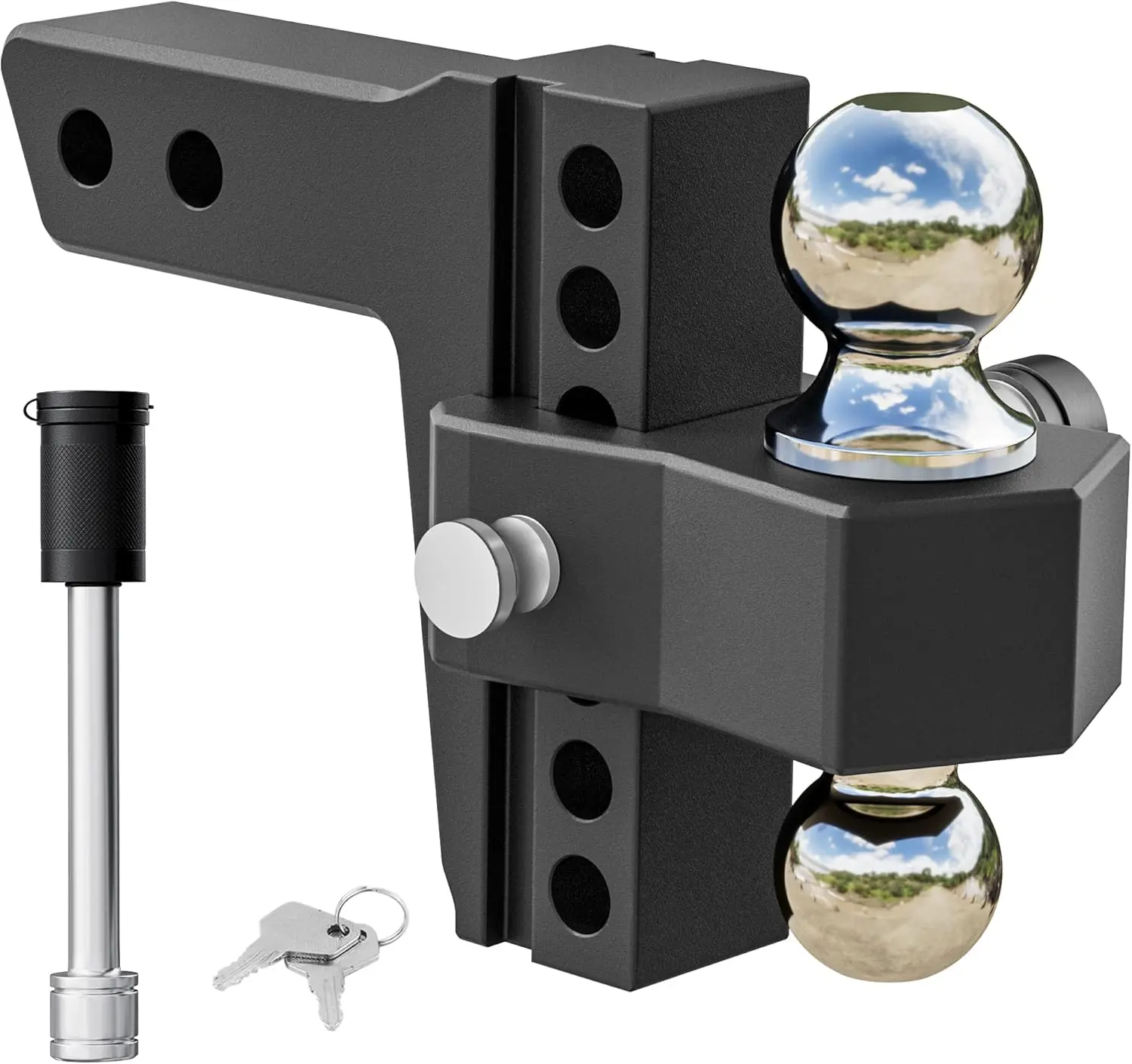 PPOLB Adjustable Trailer Hitch, Fits 2-Inch Receiver Only, 6-Inch Drop/Rise Aluminum Drop Hitch, 12,500 LBS GTW-Drop Hitch Ball Mount for Heavy Duty Truck, Black