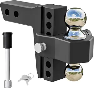 PPOLB Adjustable Trailer Hitch, Fits 2-Inch Receiver Only, 6-Inch Drop/Rise Aluminum Drop Hitch, 12,500 LBS GTW-Drop Hitch Ball Mount for Heavy Duty Truck, Black