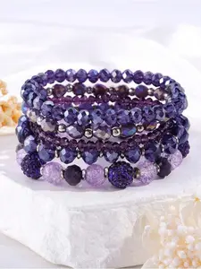 5pcs Purple Amethyst Artificial CrystalBracelet, Bead Bracelet, Purple Stretch Bracelet Stack, Inner Peace Healing Bracelet For Him Her,Birthday Gift, For Daily Wear