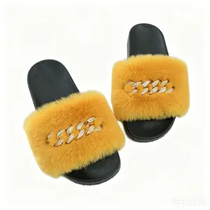 Women's Platform Furry Slides - 2026 New Metal Chain Non-Slip Thick Sole Summer Outdoor Flip Flops