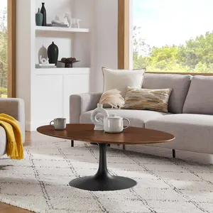 Modway Lippa 48" Oval Wood Grain Coffee Table in Black Walnut