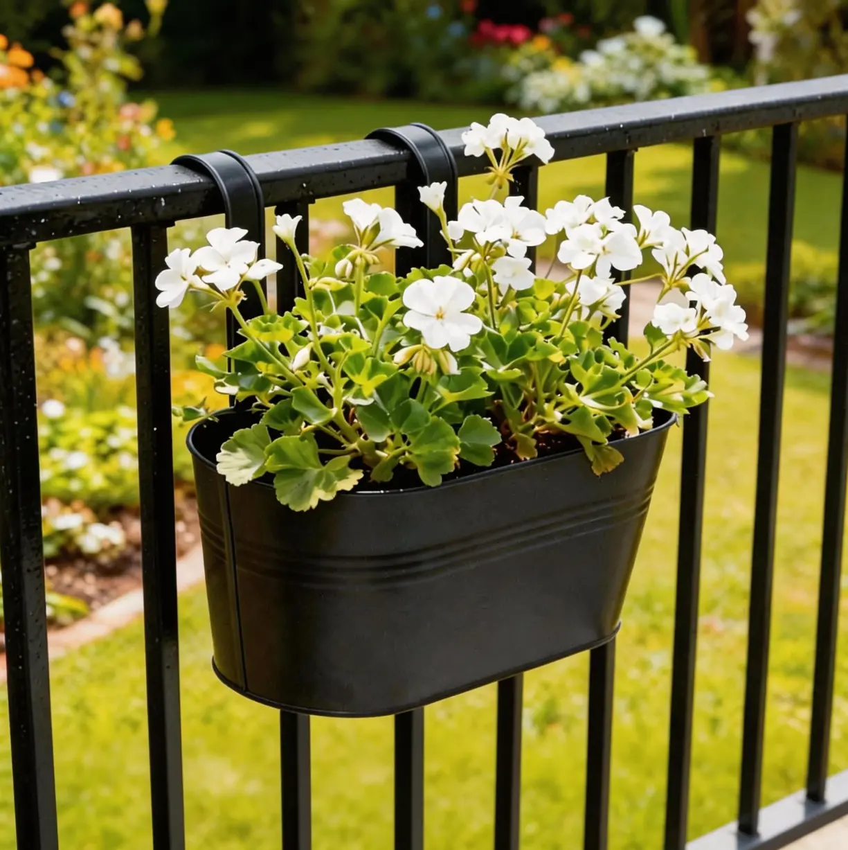 Bamworld 10-Pack Black Iron Detachable Handle Pots - Metal Patio Planter with Hooks, Hanging Flower Basket for Garden Fence, Balcony Railing Hangers, Indoor Decor Containers, Patio Decor
