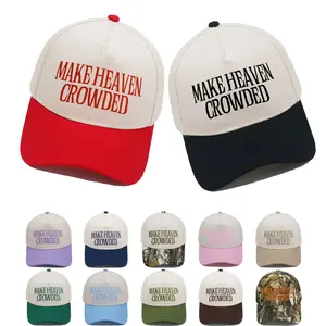 MAKE HEAVEN CROWDED Embroidered Trucker Hat Trendy Hard Brim Color Block Baseball Cap