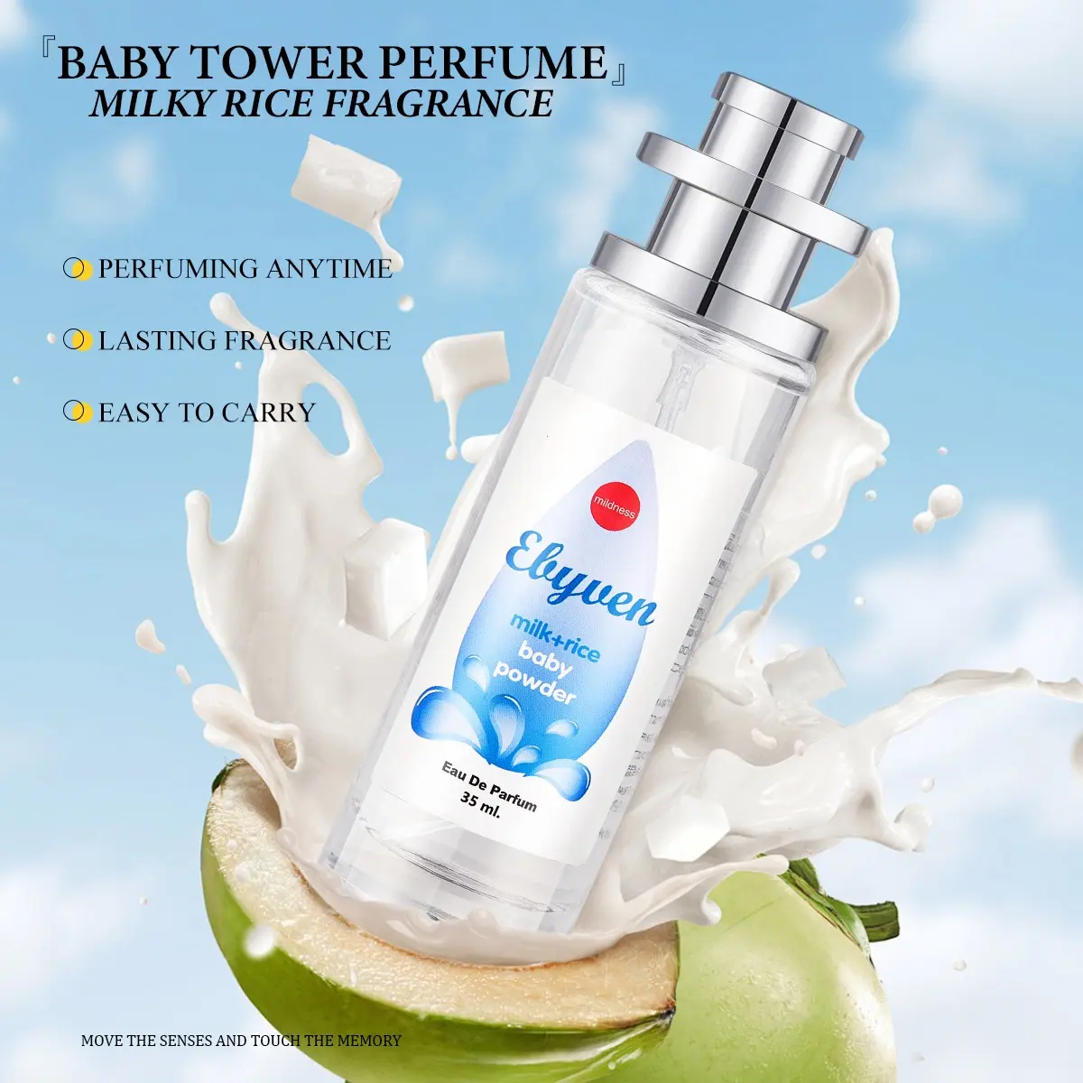 1pc Pagoda-Shape Fragrance Eau De Parfum, Baby Fresh Scent Baby Powder, Long-Lasting & Natural, Gentle Non-Irritating, Skin-Friendly Hypoallergenic, Compact Portable, Unisex for Daily Touch-Ups & On-the-Go Use