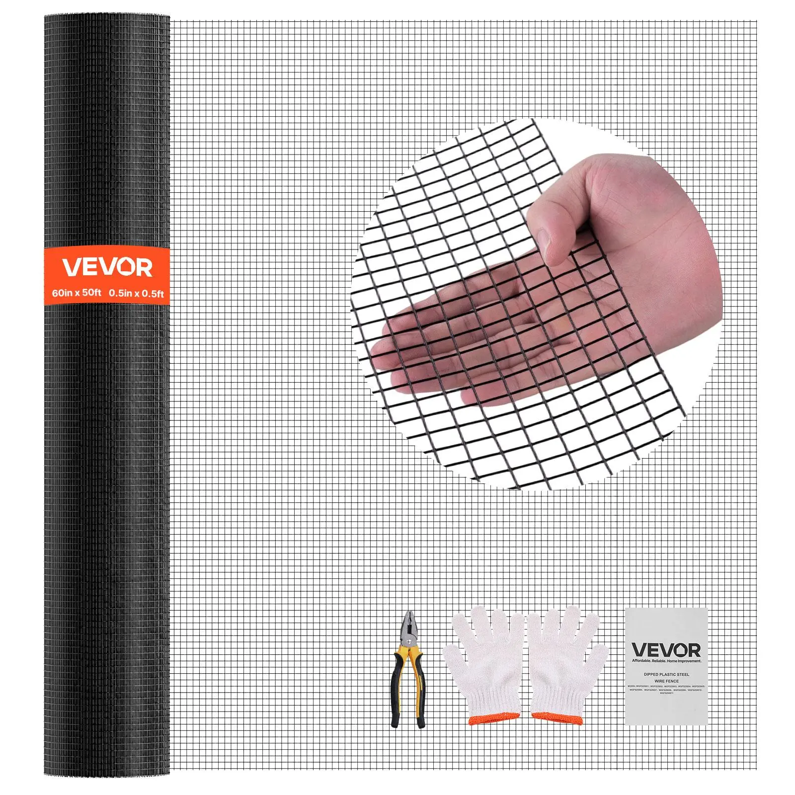 【SummerFinds】VEVOR Hardware Cloth 60 in x 50 ft, 1/2 in 19 Gauge Galvanized Wire Mesh Roll, Weather-Resistant Vinyl Coated Chicken Wire Fencing, Heavy Duty Welded Garden Plant Fencing for Rabbit Cage Snake Fence