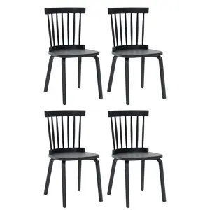 Dining Chairs Set of 4,Wood Farmhouse Spindle Back, Widen Seat, Mid-Century Modern French Country Style, for Living Room Restaurant, Black