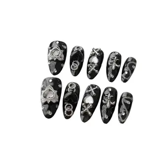 Pure hand-worn blue demon photo frame crystal diamond Apiron nail nail patch winter season press-on nail Pressed On Nails Transferable Nail Art