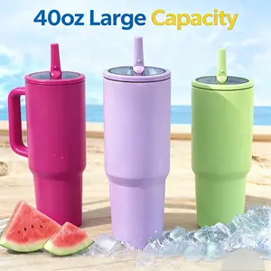 Summer 40oz Large Capacity Stainless Travel Mug,Portable Vacuum Insulated Water Bottle with Handle & Foldable Straw,Keeps Drinks Hot Cold 12+ Hours,Drinking Cup for Home Office Outdoor Camping,Drinkware,Car,Father's Day gifts
