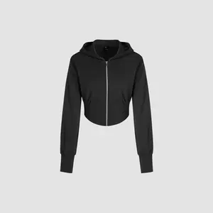 Cider [3 colors, size 2-10] Hooded Solid Zipper Crop Jacket
