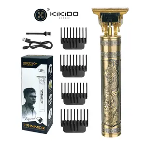 KiiKIDO Vintage T9 Professional Antique Gold Dragon Hair Clipper for Men - Cordless Barber Trimmer with Gold T-Blade, USB Rechargeable, 4 Guide Combs for Precise Haircut & Beard Grooming