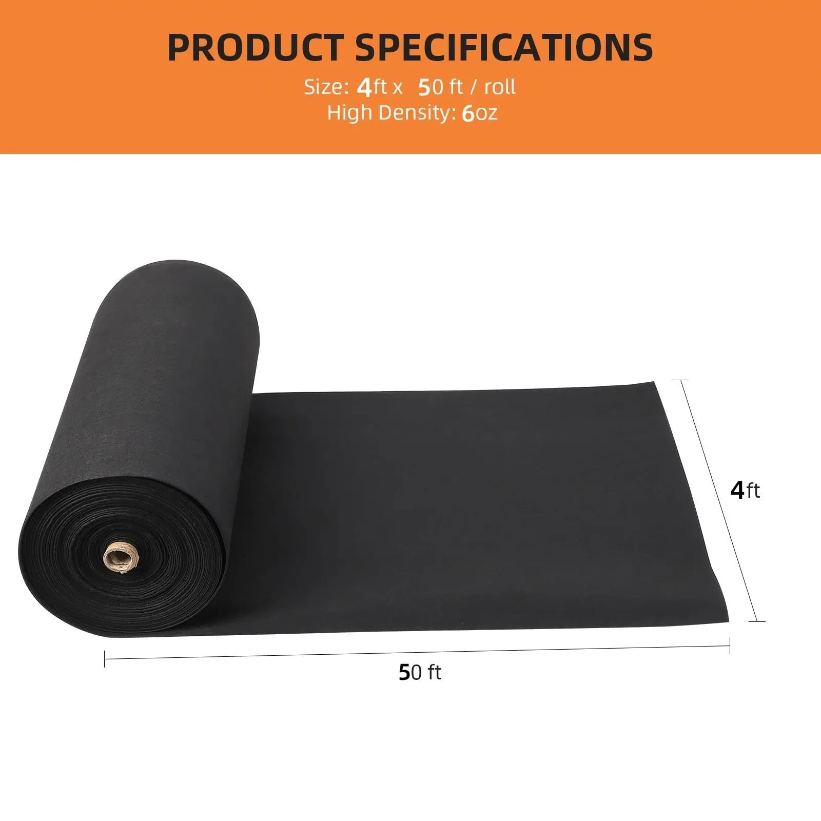 Geotextile Fabric 4ft x 50ft, 6oz Non-Woven Landscape Fabric with High Permeability, 350N Tensile Strength for Driveway, Road Stabilization, Erosion Control