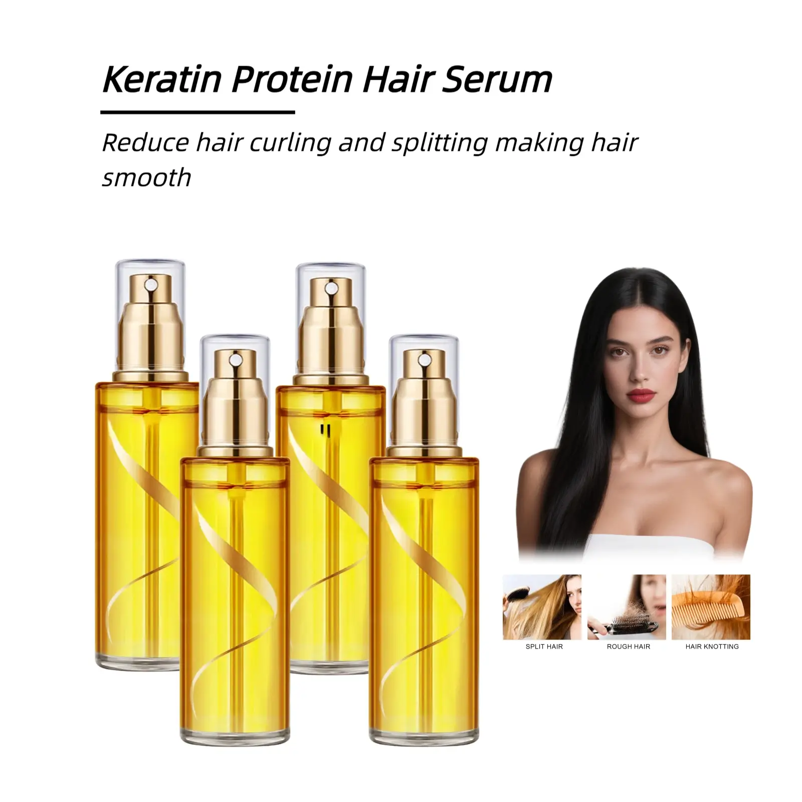 Keratin Hair Serum for Frizz Control & Shine, Lightweight Leave-In Treatment with Rosemary & Avocado Oil for All Hair Types, Floral Scent, 80ml, Haircare, Rosemary Oil, Plant, Adults, Conditioning Leave-In Treatments, Leave-In Spray