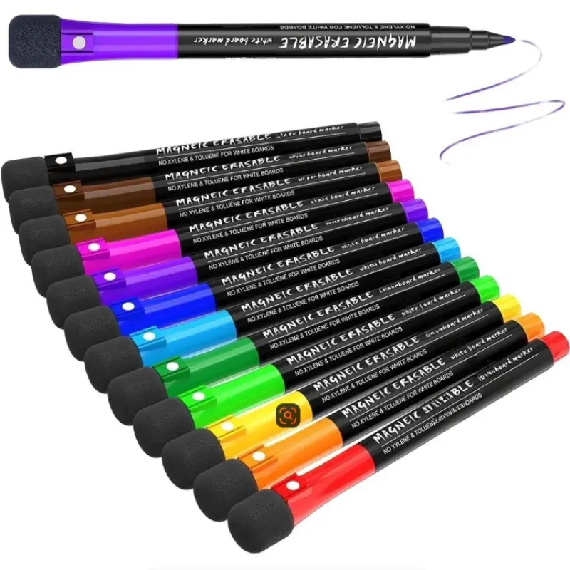 12 Color Fine Tip Magnetic Dry Erase Markers, Rubber Eraser Cap, Whiteboard Pens for Office Supplies, Drawing, Plastic Surfaces, Art Pen Marker, Bulk Markers
