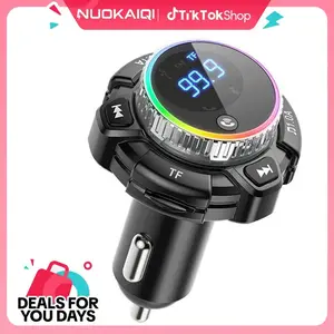 Bluetooth Car Charger with PD Fast Charging, Dual USB Ports, Rotating Control Knob, LED Ambient Light, FM Transmitter, Hands-Free Call, Music Playback for iPhone & Android, Car Audio, Quick Charge, Smart Car Accessories Usb Car Connector