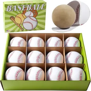 12 Pack Standard Size T-Ball Training Baseballs - Youth/High School Baseball Bulk Practice Balls, Rubber Filling - 100% Faux Leather Soft Baseballs for Kids
