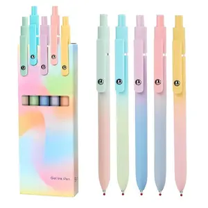 Quick Dry Black Gel Ink Pen Fine Point 0.7mm Retractable with Gradient Color Barrel Soft Silicone Grip Detachable Design for Note Taking Silent Click Pen Set 5 10 20pcs
