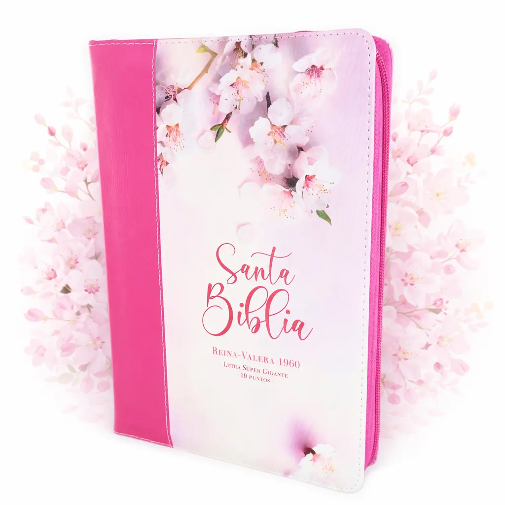 Biblia Mujer Virtuosa con Cierre Letra Super Gigante 19 puntos Mediana RV1960 imit piel duotono rosado floral y fucsia con indice - Mujer Virtuosa