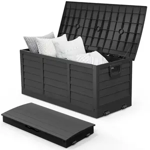 VINGLI 75 Gallon Collapsible Outdoor Storage Box, Simple-to-assemble Plastic Storage Containers with Lid, Patio Deck Box Furniture for Garden, Pool, Balcony, Yard