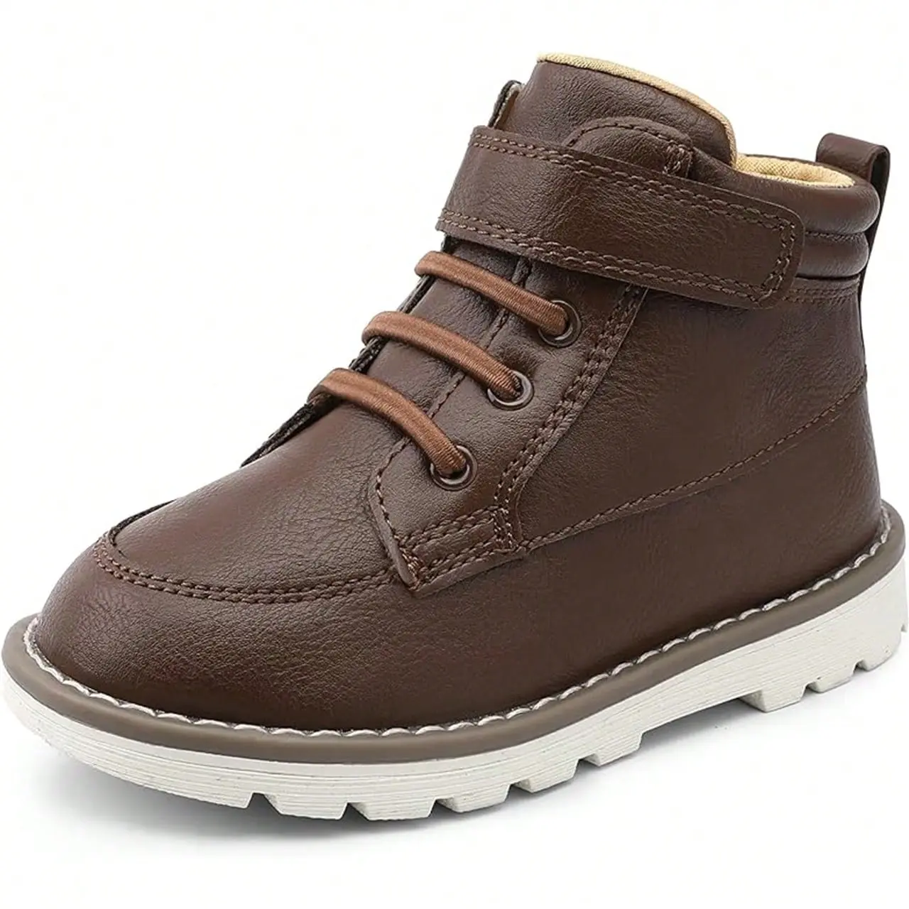 Boys' Embroidered Cowboy Boots, Faux Leather High-Top Preschool Footwear for Toddlers with Velcro & Lace-Up Closure, Casual, Round Toe, Laces, Synthetic, Secure Fit, No Heel tiktokshopbacktoschool, Fashion Boot