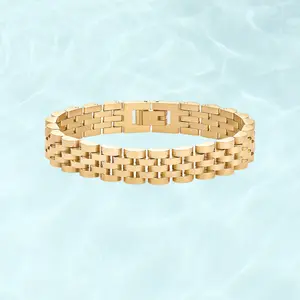 PAVOI Waterproof Watch Strap Chain Bracelet for Women - 14K Gold Plated Two Toned Stainless Steel Chunky Link Bracelet - Stainless Steel Mixed Metals Statement Gold Jewelry