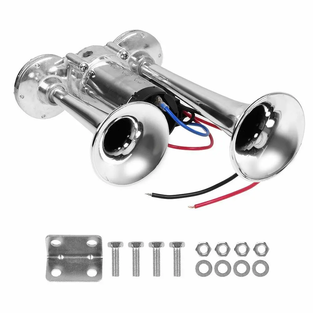 12V Dual Trumpet Electric Air Train Horn Kit, Super Loud Speaker for Car Truck, Automotive Horns & Accessories